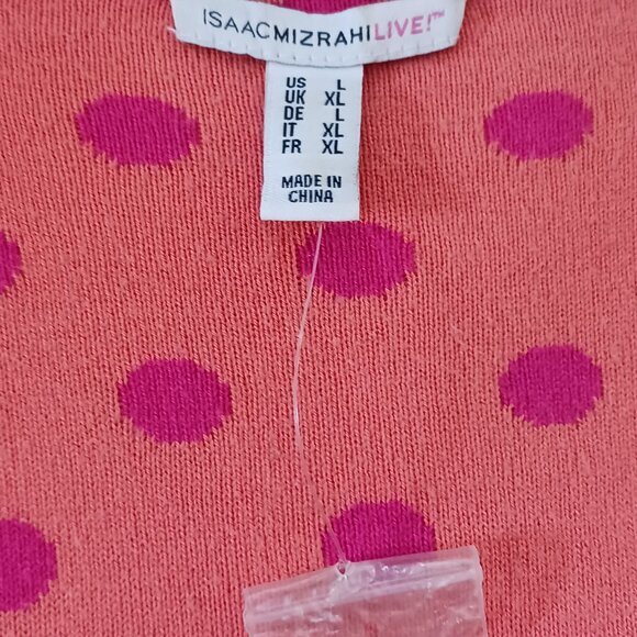 Isaac Mizrahi Pink & Orange Polka-Dot Jacquard Long-Sleeve Cardigan Sweater - Picture 6 of 6